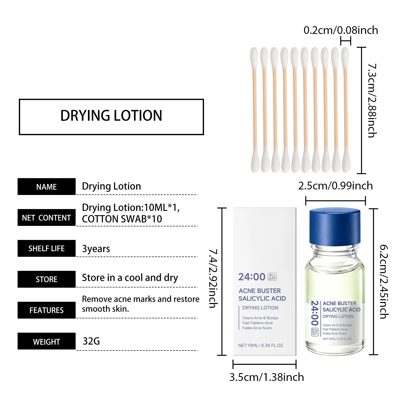 Acne Buster Salicylic Acid Lotion With Cotton Swab Set Oil Control Blackhead Remover Pore Cleanser Face Treatment Essence Serum