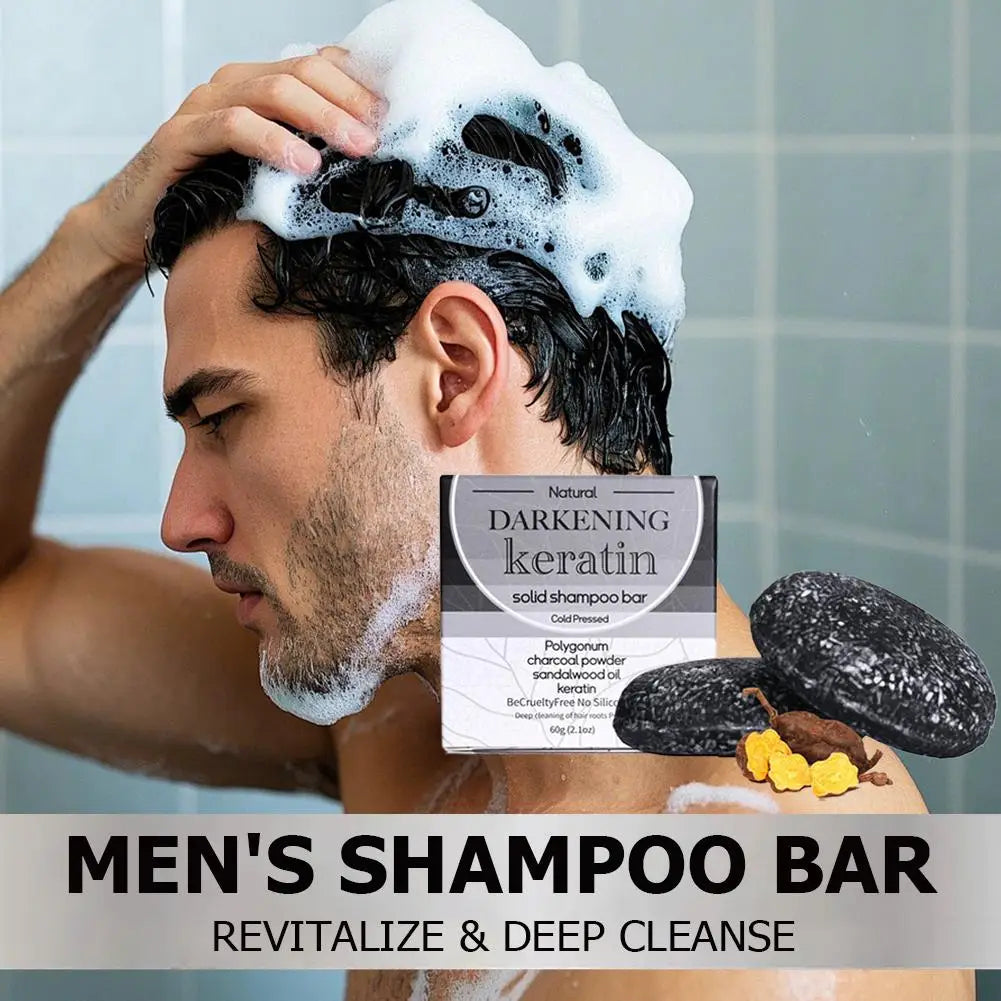 Black Shampoo Bar for Men, Black Hair Soap Bar for Gray Hair Coverage, Solid Shampoo for Hair Growth, Deep Clean, Refresh Scalp