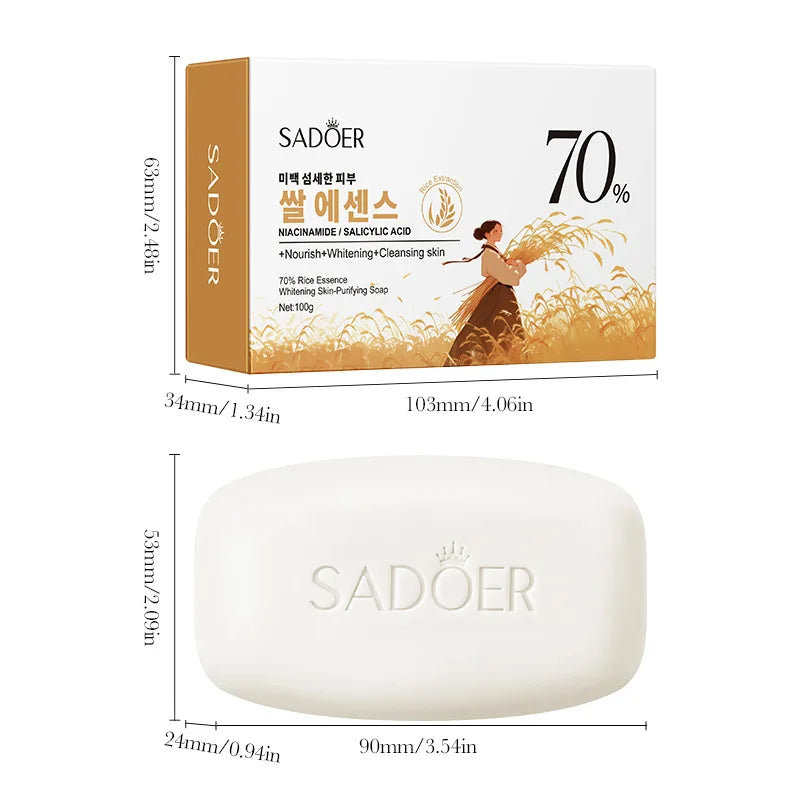 Rice Soap With Rice Extract, Salicylic Acid, Deep Cleansing, Niacinamide, Whitening, Purifying, And Nourishing Properties.