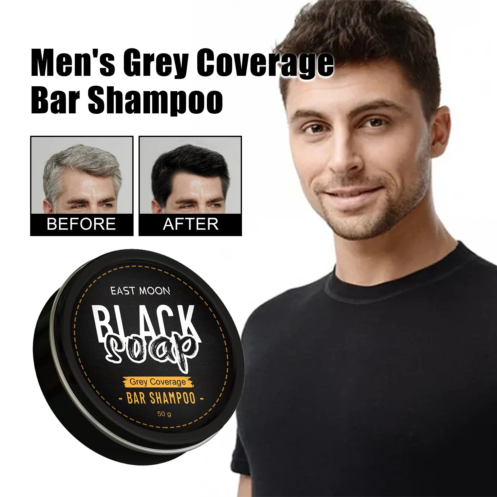 Men's Black Hair Soap Hair Darkening Soap Shampoo Bar Fast Effective Repair Gray White Color Dye Hair Body Natural Organic