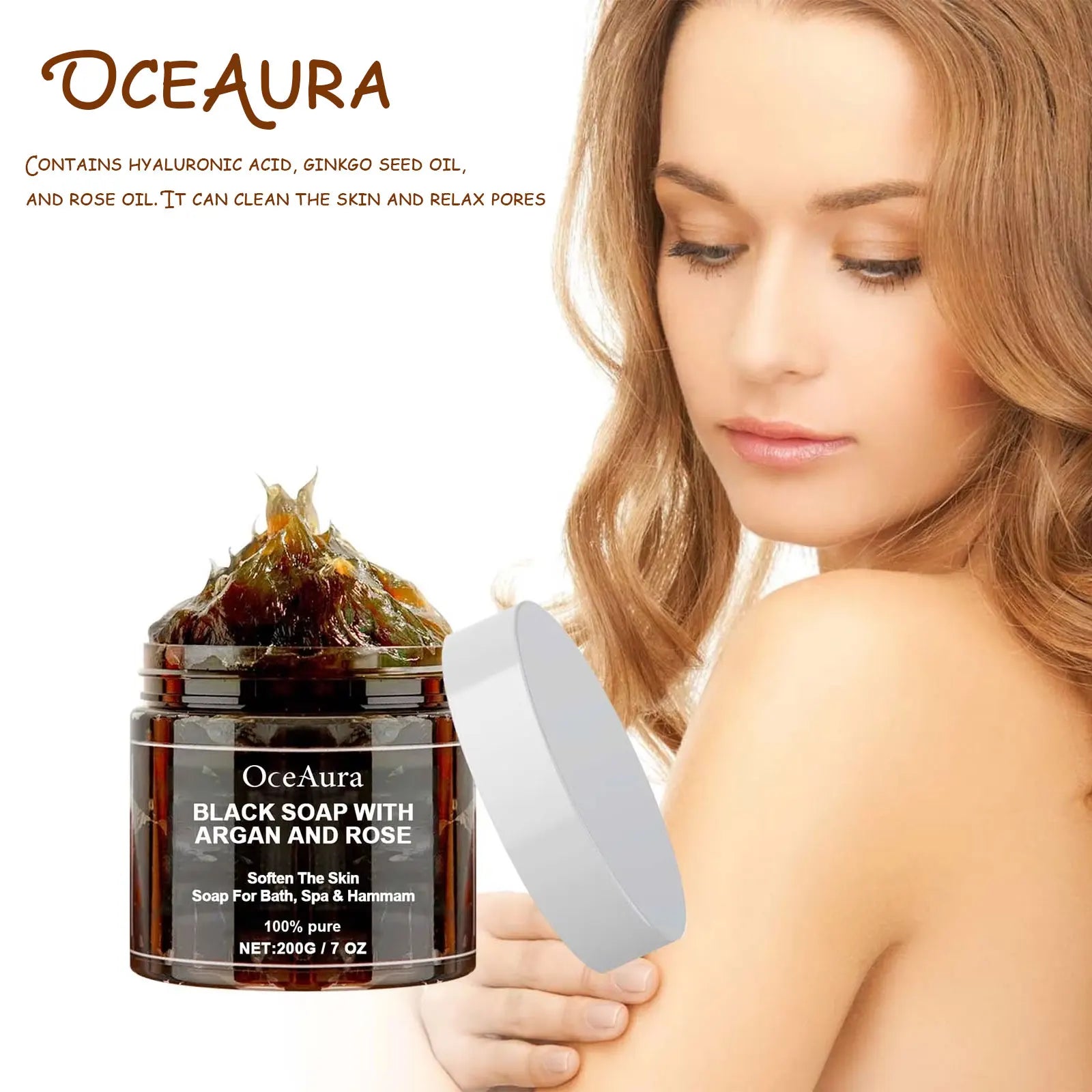 OceAura Black Soap Deep Moisturizing Purifying Skin Smoothing Oil Control Dead Skin Remover Exfoliation Body Cleansing Soap 200g