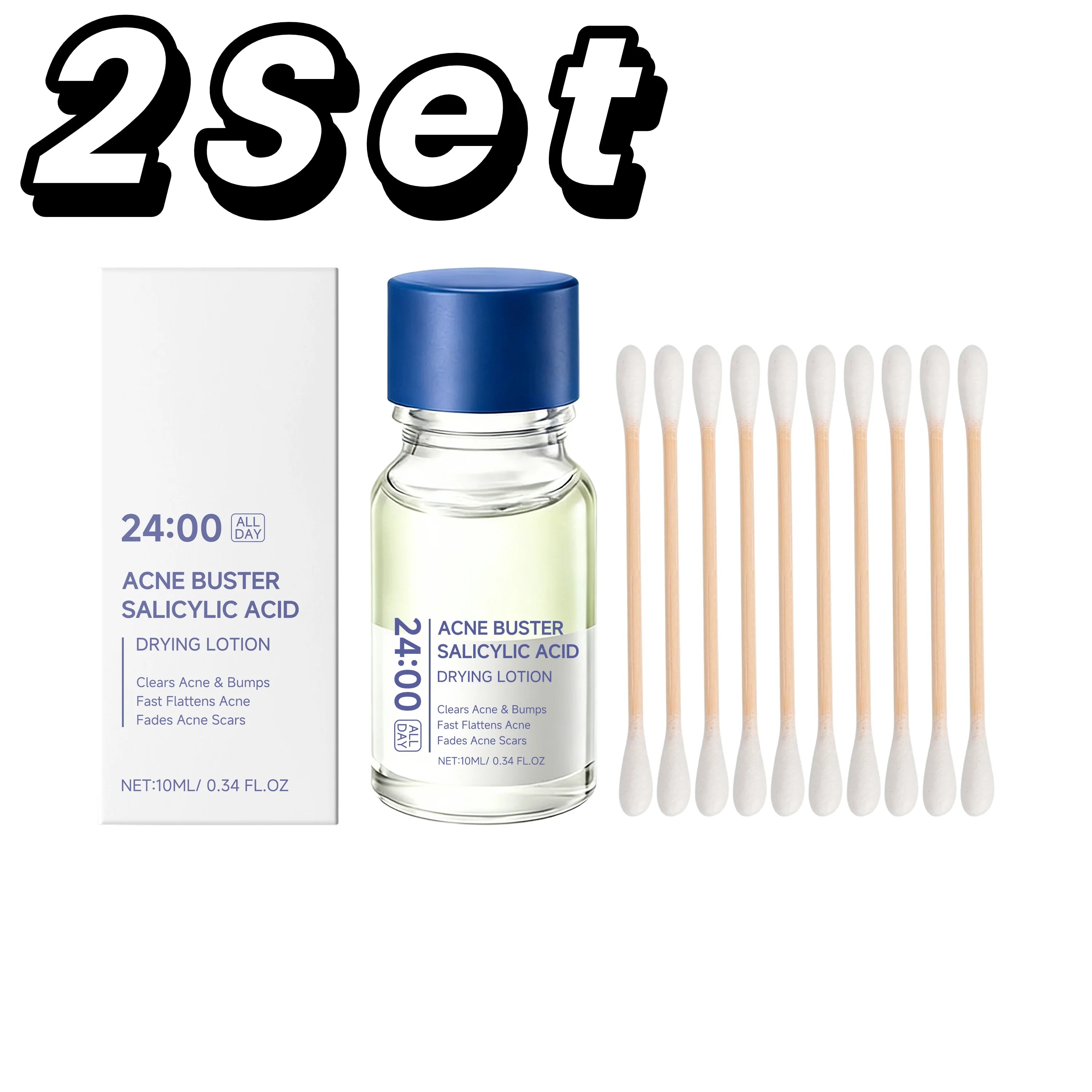 Acne Buster Salicylic Acid Lotion With Cotton Swab Set Oil Control Blackhead Remover Pore Cleanser Face Treatment Essence Serum