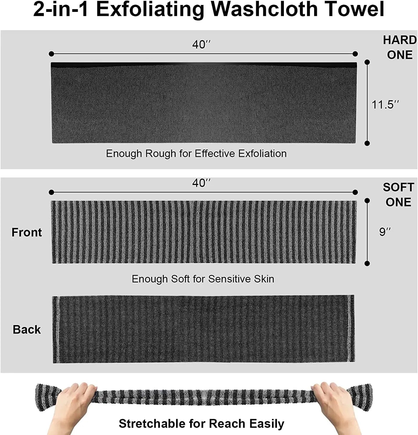 Body Exfoliator Towel Bath Scrubber Exfoliating Scrub Back Wash Cloth, Soft Shower Sponge Bathroom Accessory Full Body Cleansing