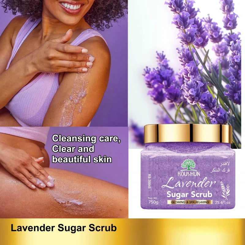 ROUSHUN lavender sugar scrub Large Capacity Family Pack Body Scrub Gentle Deep Cleansing Skin750g