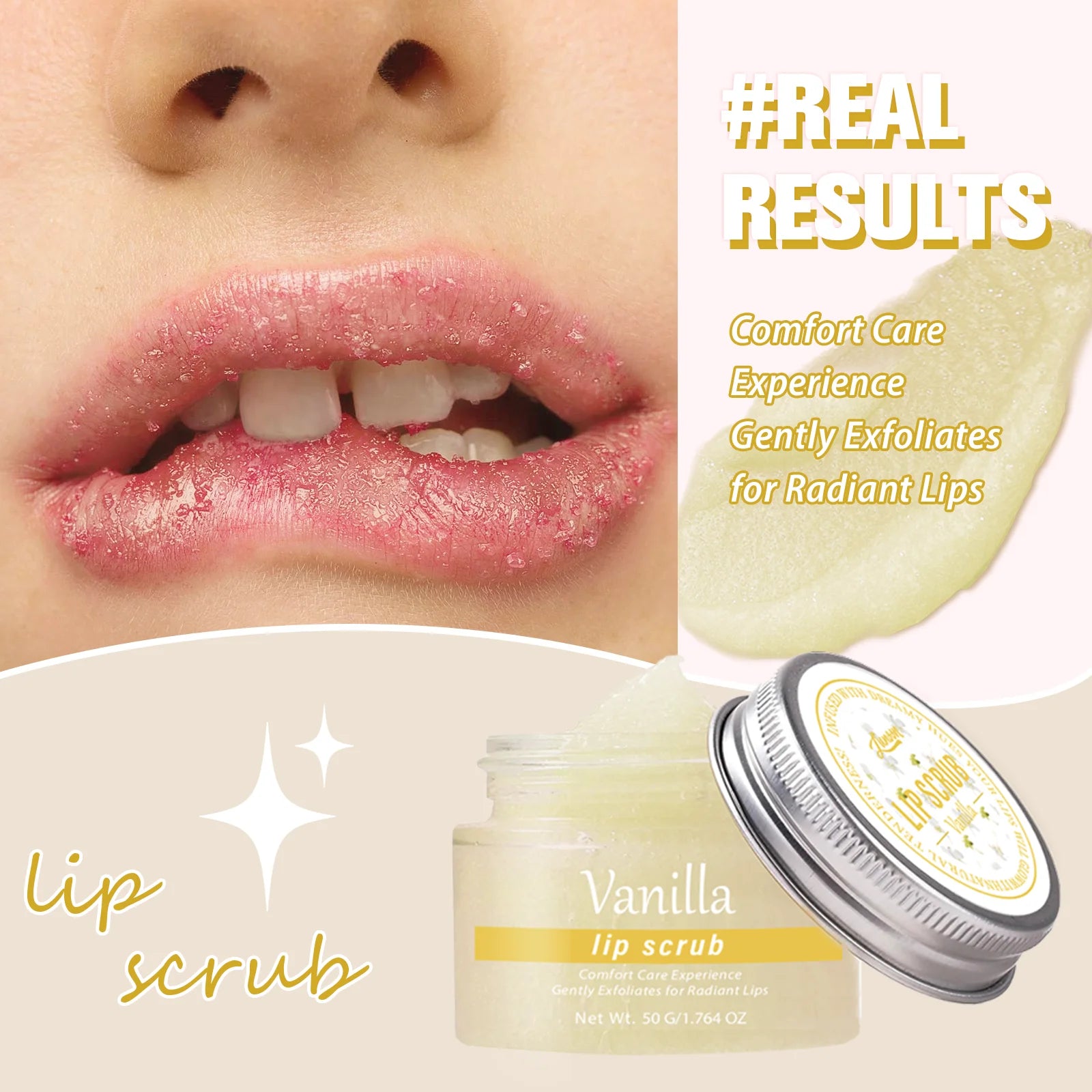 LUNOON Vanilla Lip Scrub 50g – Gentle Exfoliation for Radiant, Smooth Lips, Shea Butter & Avocado Oil | Long-Lasting Hydration