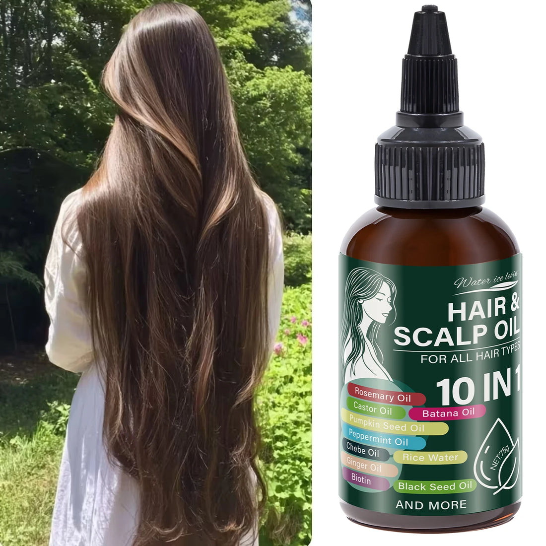 Hair Growth Oil with Castor Oil & Rosemary，10 Natural Oils Blend for Hair & Scalp, All Hair Types, BOGO Free, Fast Ship