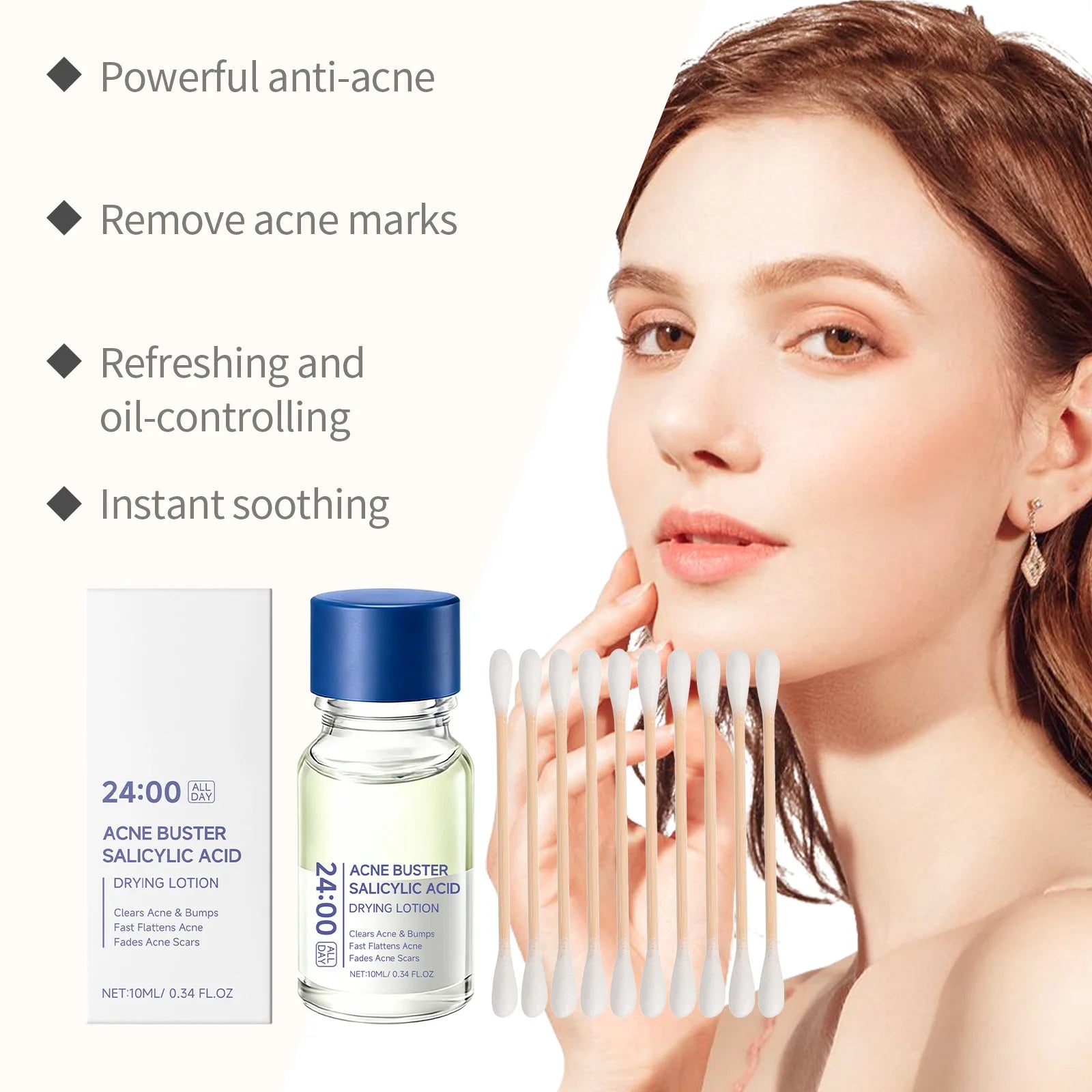 Acne Buster Salicylic Acid Lotion With Cotton Swab Set Oil Control Blackhead Remover Pore Cleanser Face Treatment Essence Serum