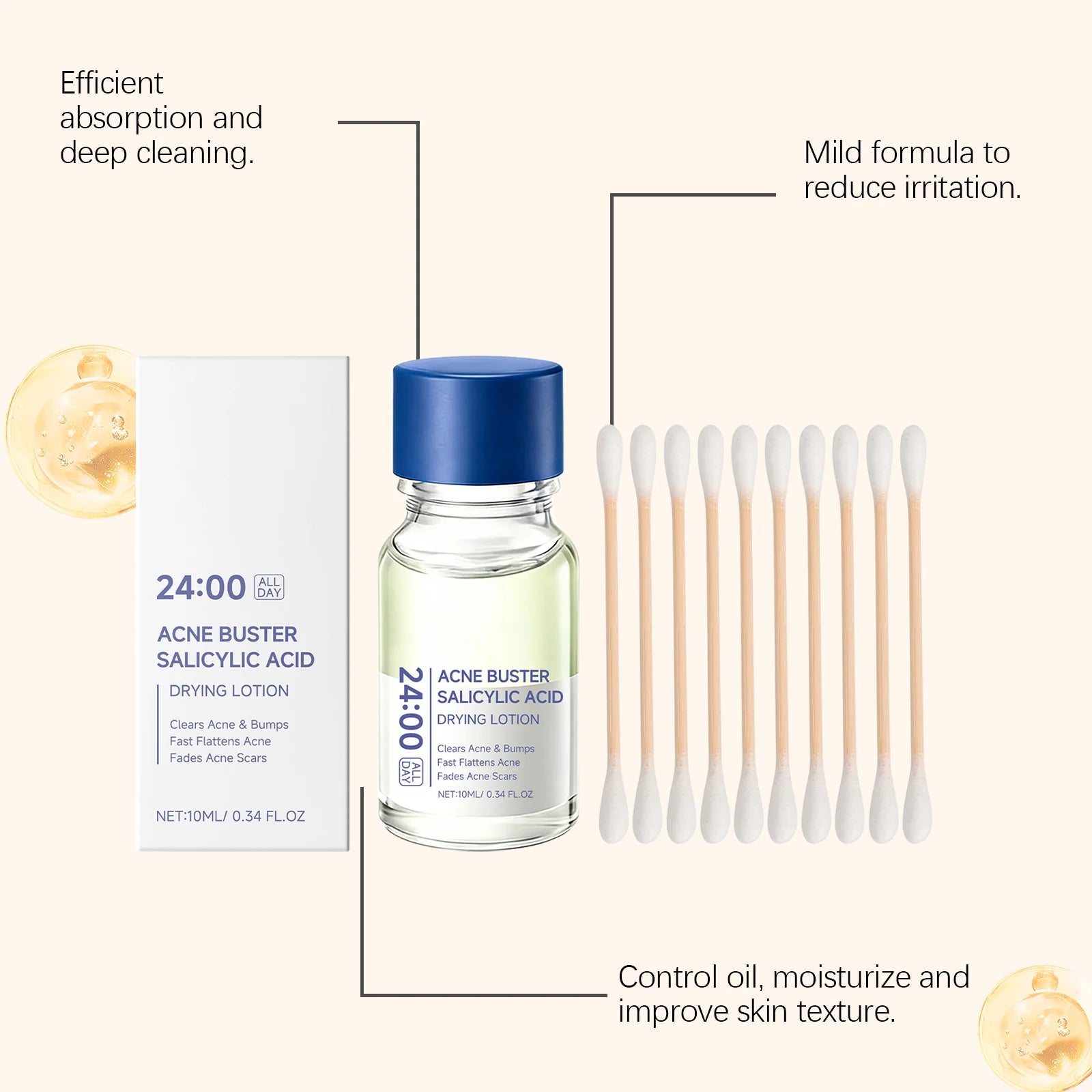 Acne Buster Salicylic Acid Lotion With Cotton Swab Set Oil Control Blackhead Remover Pore Cleanser Face Treatment Essence Serum