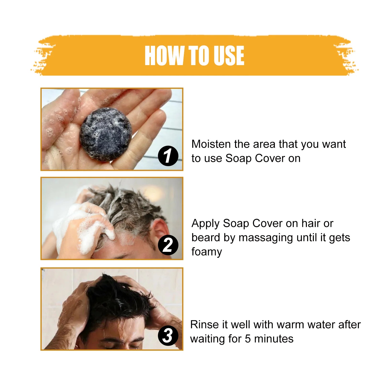 Men's Black Hair Soap Hair Darkening Soap Shampoo Bar Fast Effective Repair Gray White Color Dye Hair Body Natural Organic
