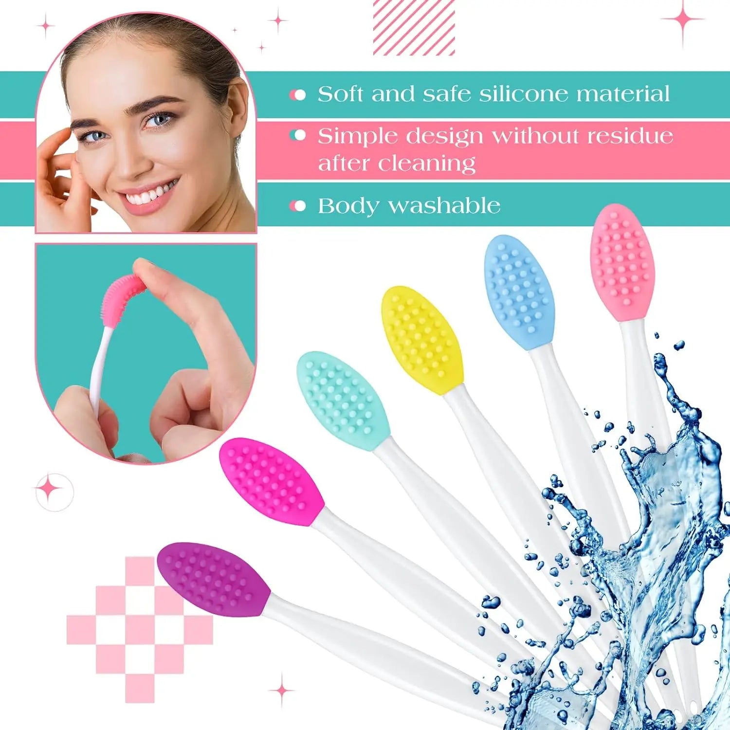 100 Pieces Lip Scrub Brushes Double Sided Silicone Exfoliating Lip Brush Soft Silicone Face Lips Cleaning Tool