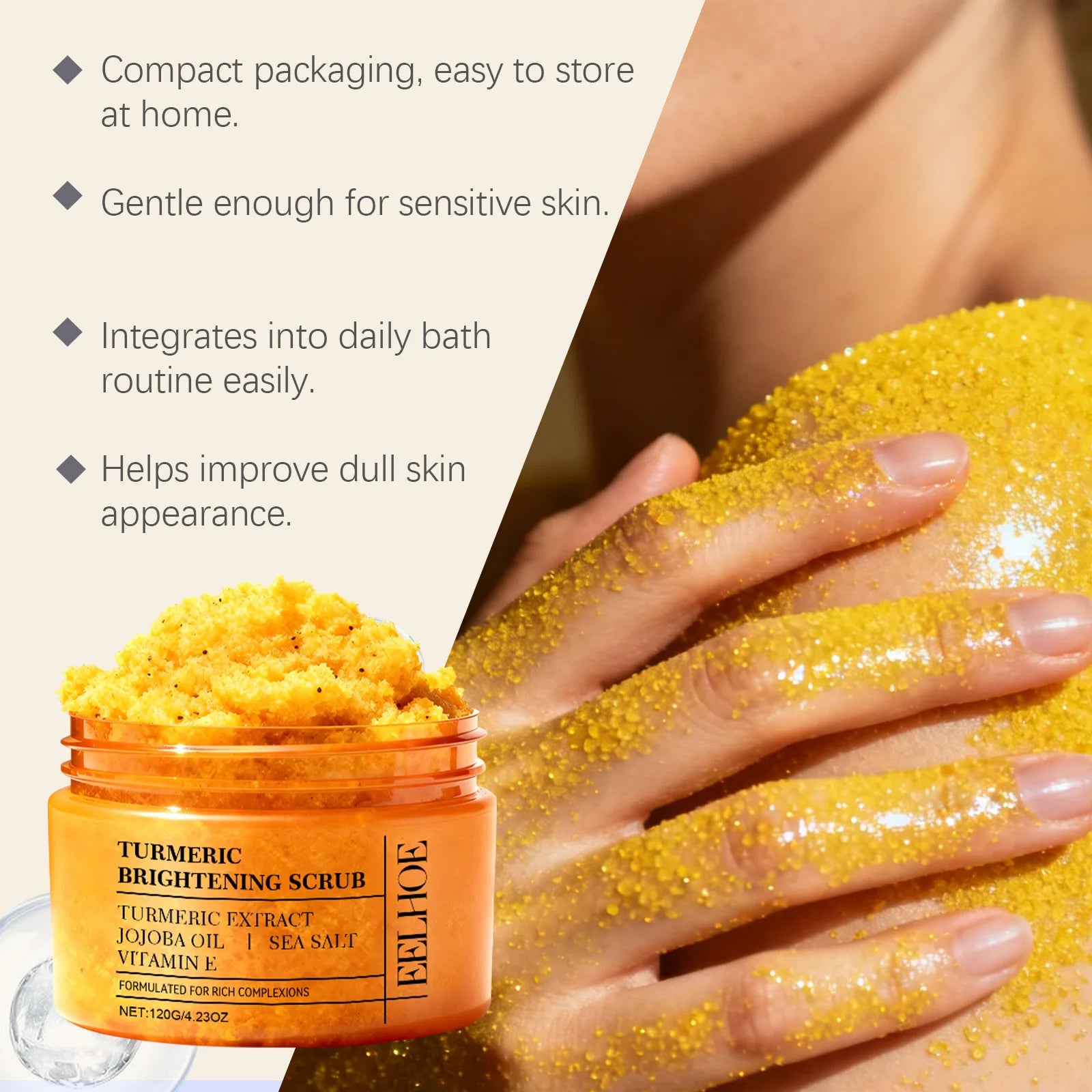 Turmeric Scrub - Gently cleanses body skin, leaving it hydrated, soft, smooth, and refreshed. Care scrub.