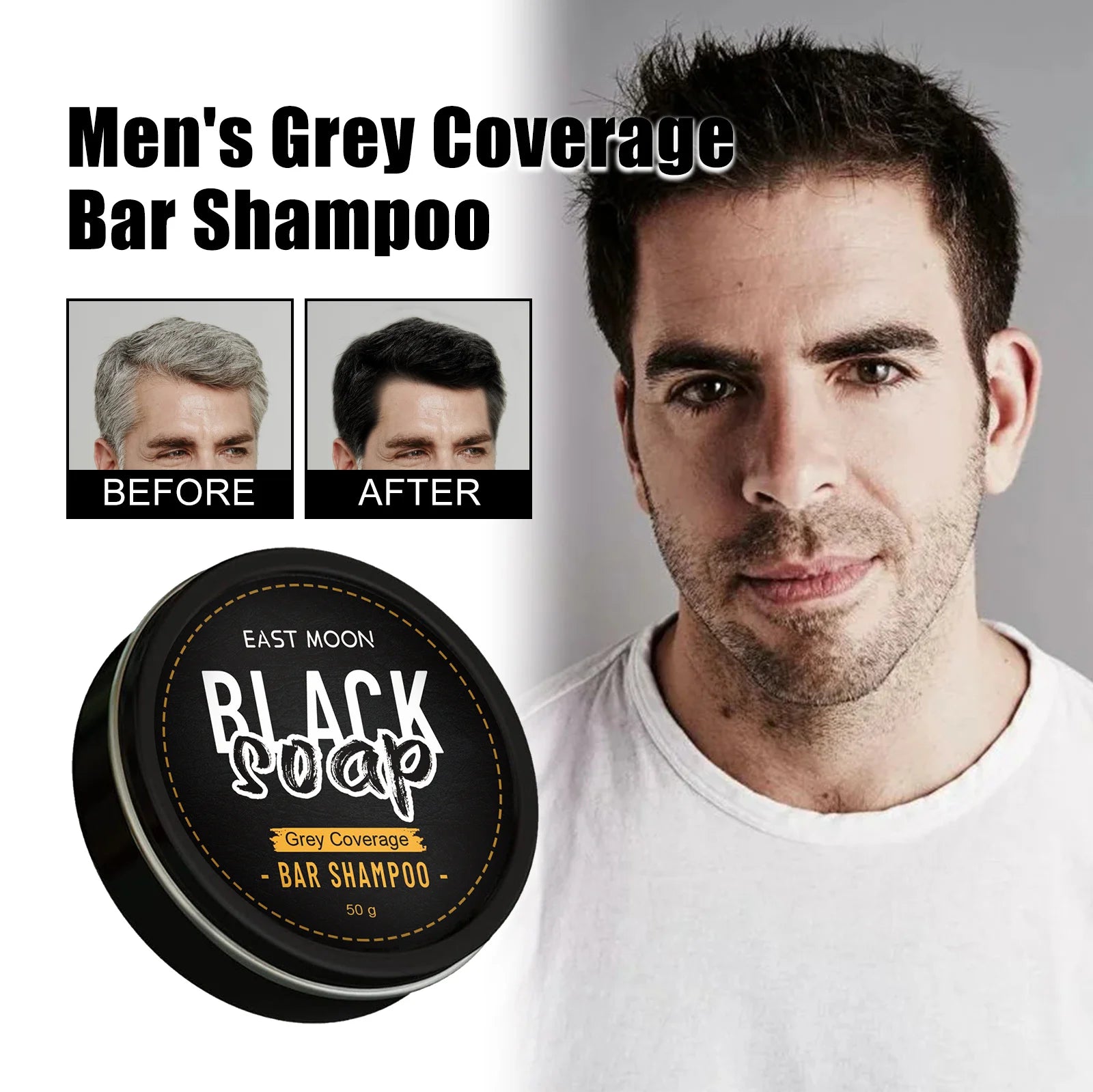 Men's Black Hair Soap Hair Darkening Soap Shampoo Bar Fast Effective Repair Gray White Color Dye Hair Body Natural Organic