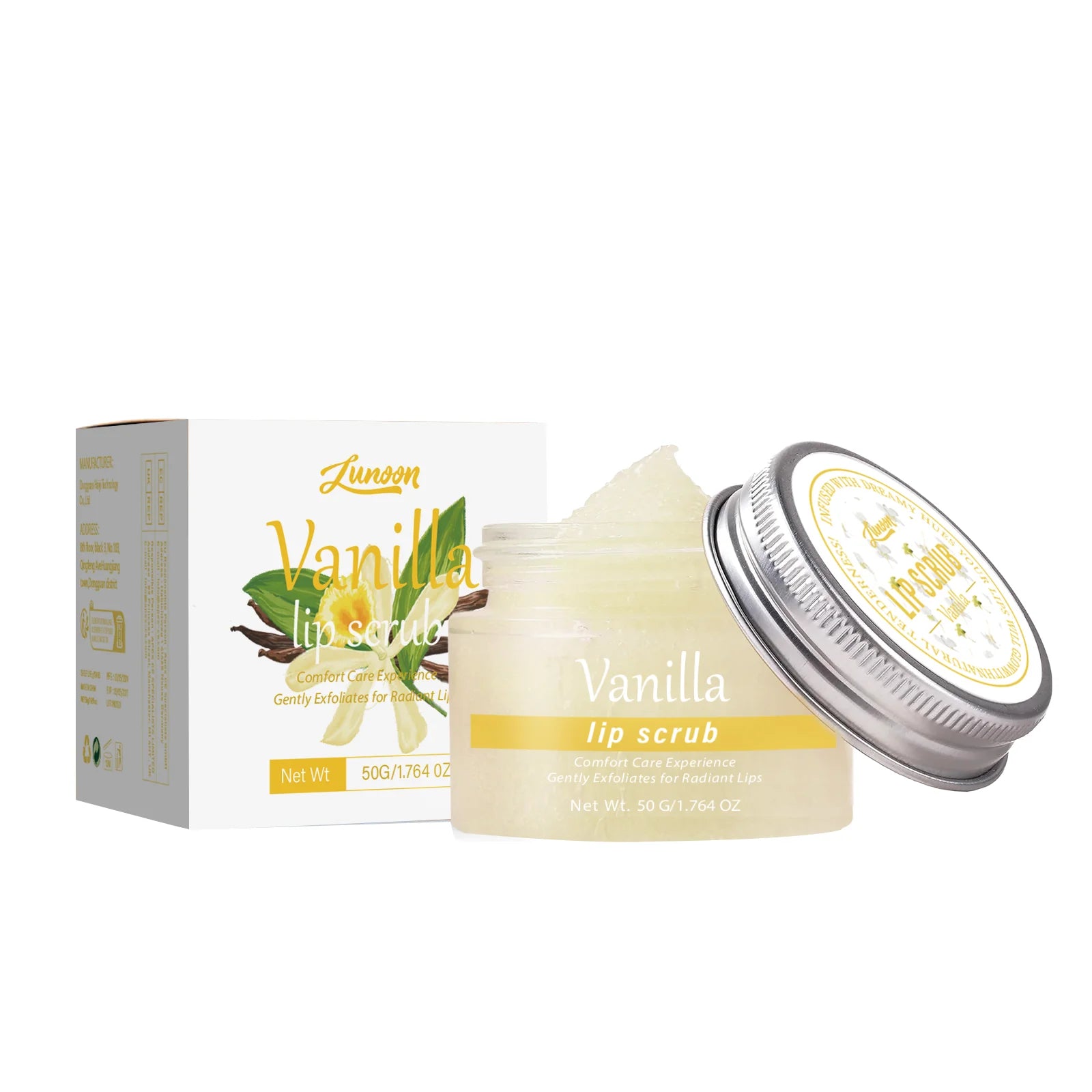LUNOON Vanilla Lip Scrub 50g – Gentle Exfoliation for Radiant, Smooth Lips, Shea Butter & Avocado Oil | Long-Lasting Hydration