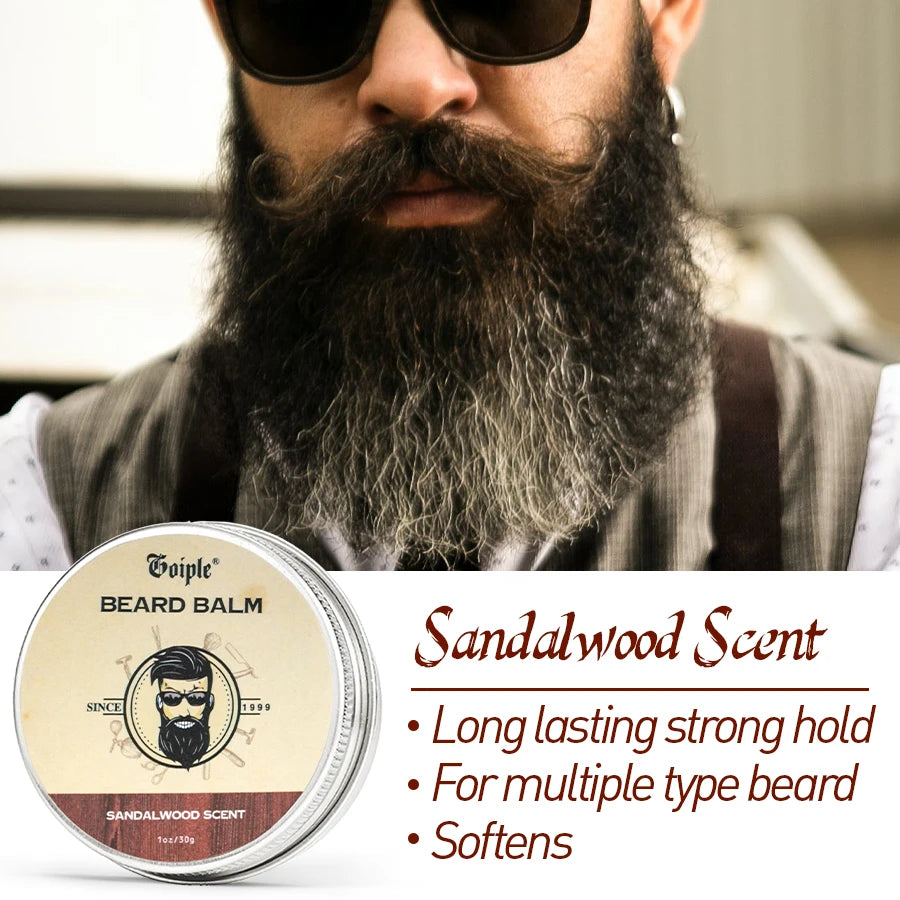 30g Natural Shea Butter Beard Balm for Men Facial Hair Beard Growth Wax Moisturizing Smoothing Mustache Cream Beard Care