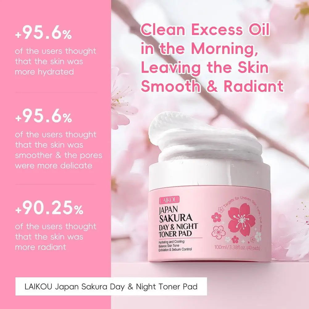 Sakura Toner Pads for Soothing, Hydrating & Redness Relief, Gentle for Sensitive Skin,Daily Night Moisturizing Face Skin Care