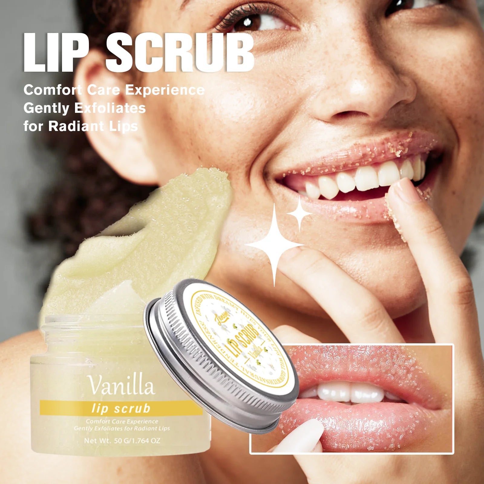 LUNOON Vanilla Lip Scrub 50g – Gentle Exfoliation for Radiant, Smooth Lips, Shea Butter & Avocado Oil | Long-Lasting Hydration
