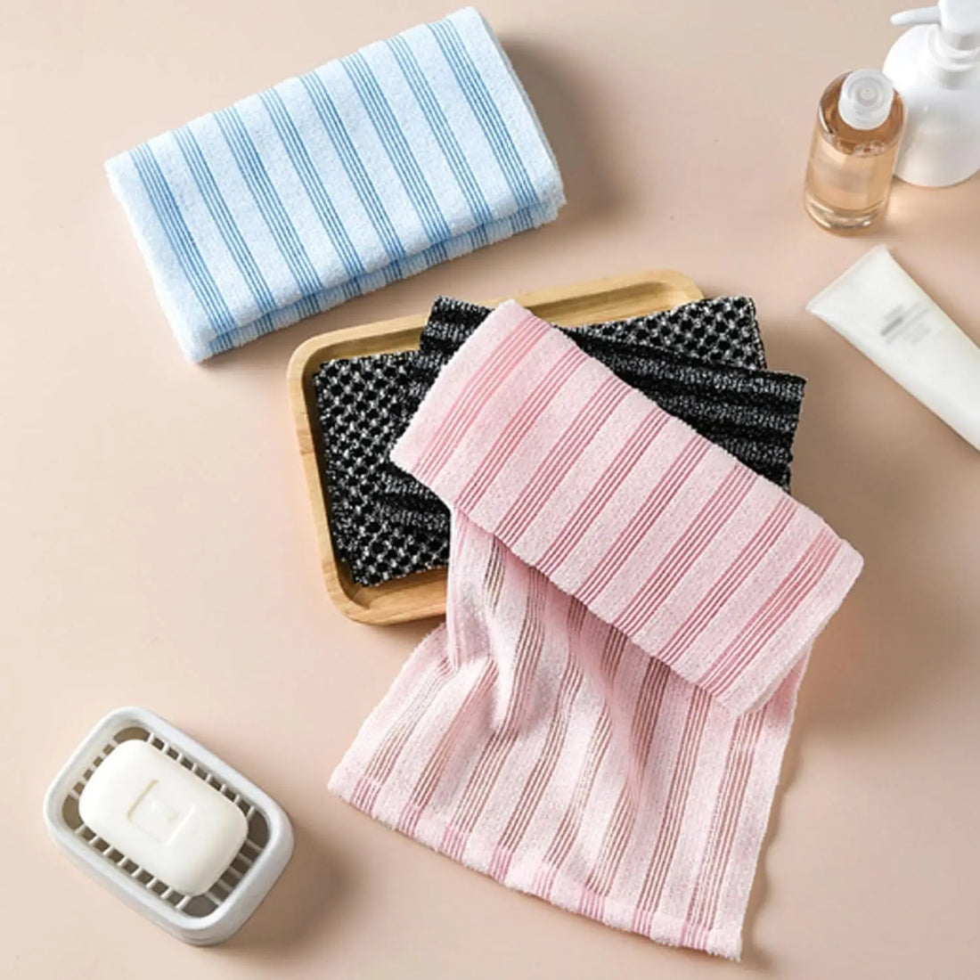 Body Exfoliator Towel Bath Scrubber Exfoliating Scrub Back Wash Cloth, Soft Shower Sponge Bathroom Accessory Full Body Cleansing