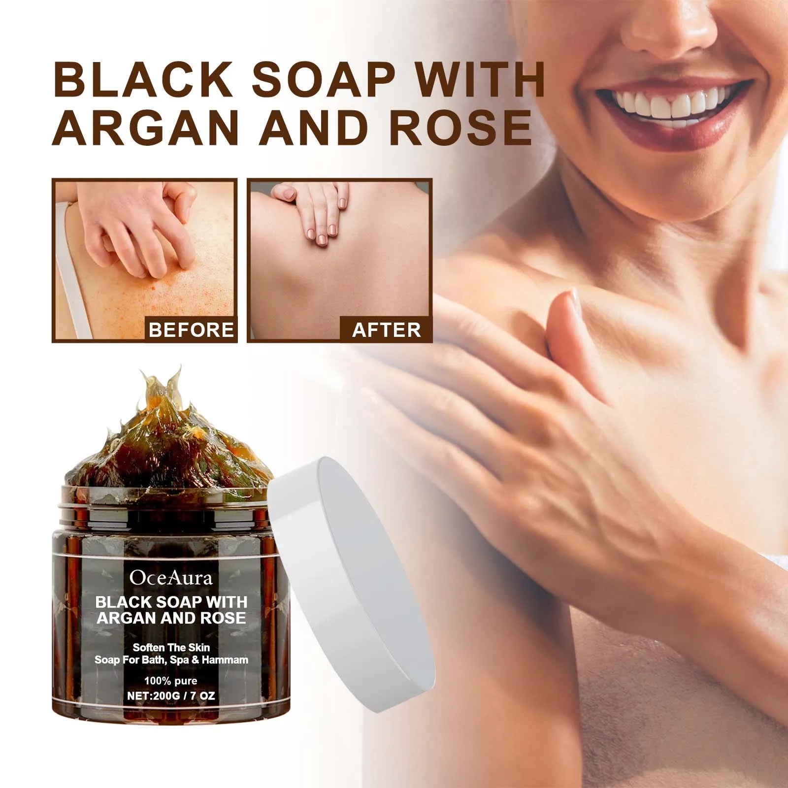 OceAura Black Soap Deep Moisturizing Purifying Skin Smoothing Oil Control Dead Skin Remover Exfoliation Body Cleansing Soap 200g
