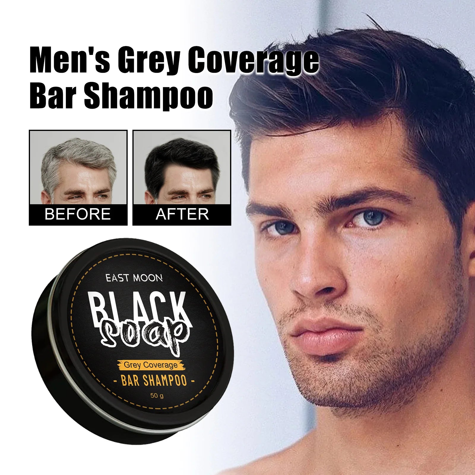 Men's Black Hair Soap Hair Darkening Soap Shampoo Bar Fast Effective Repair Gray White Color Dye Hair Body Natural Organic