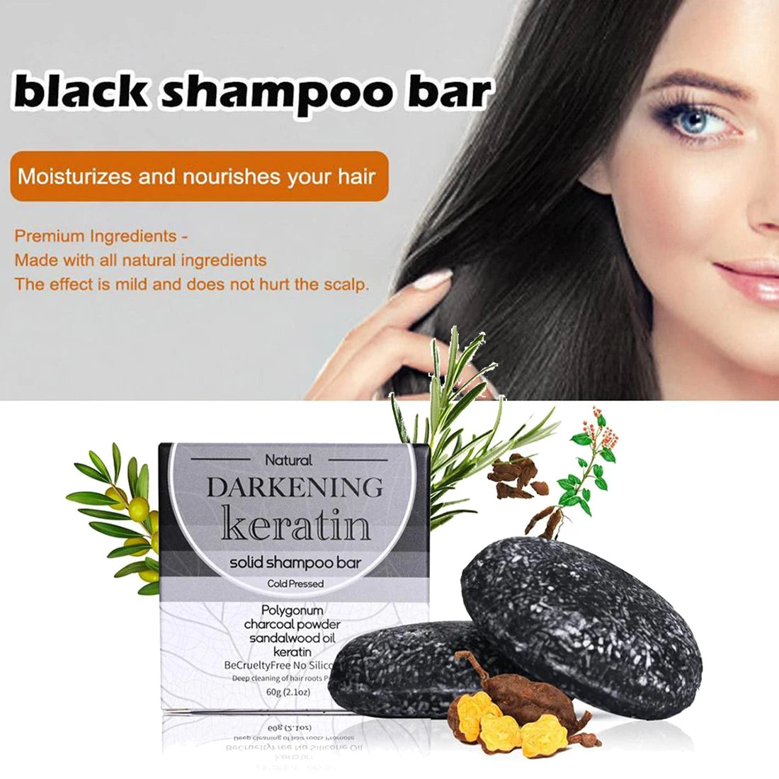 Black Shampoo Bar for Men, Black Hair Soap Bar for Gray Hair Coverage, Solid Shampoo for Hair Growth, Deep Clean, Refresh Scalp