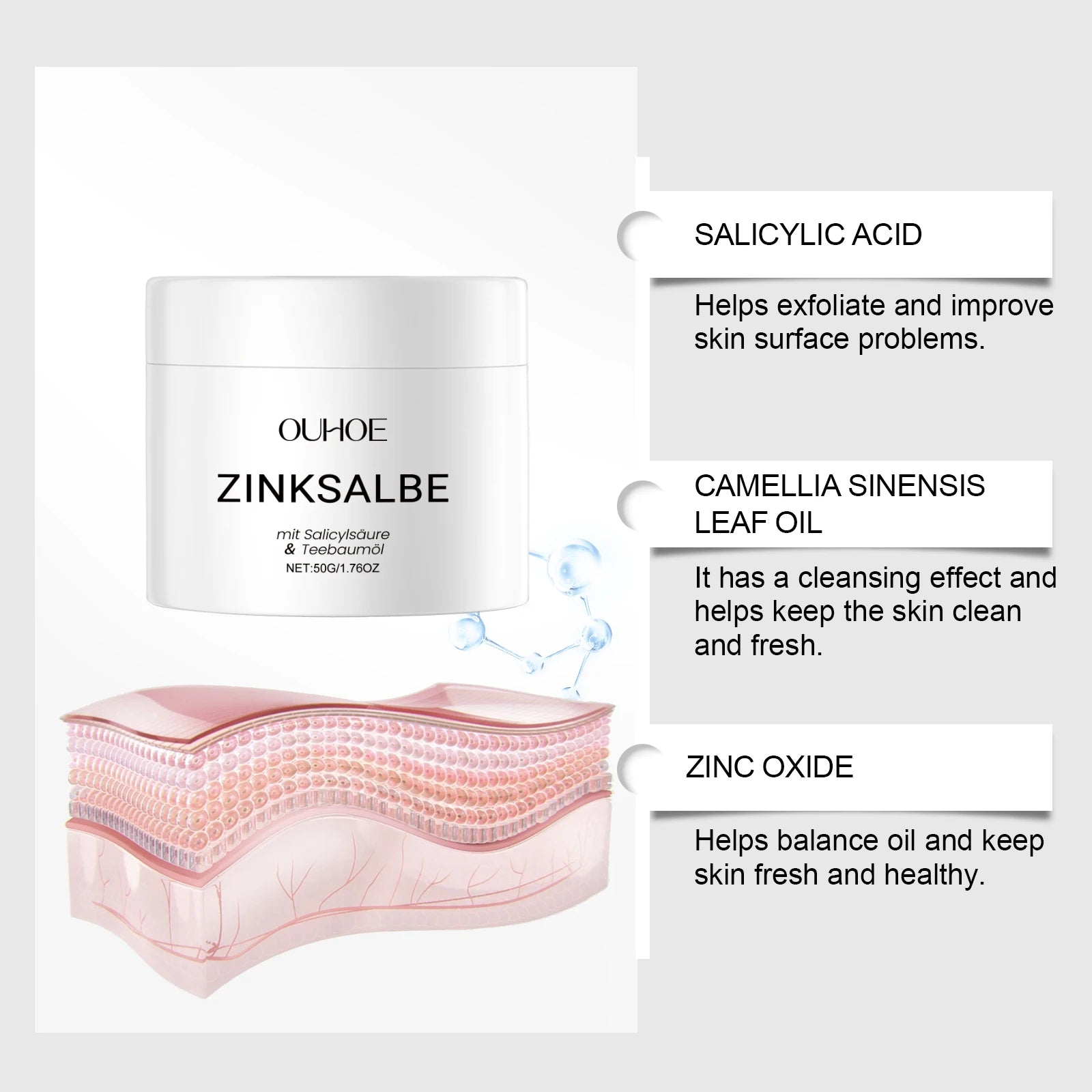 Acne Removal Cream Against Pimples Marks Lighten Shrink Pores Oil Control Whitening Smoothing Nourishing Repairing Zinc Ointment