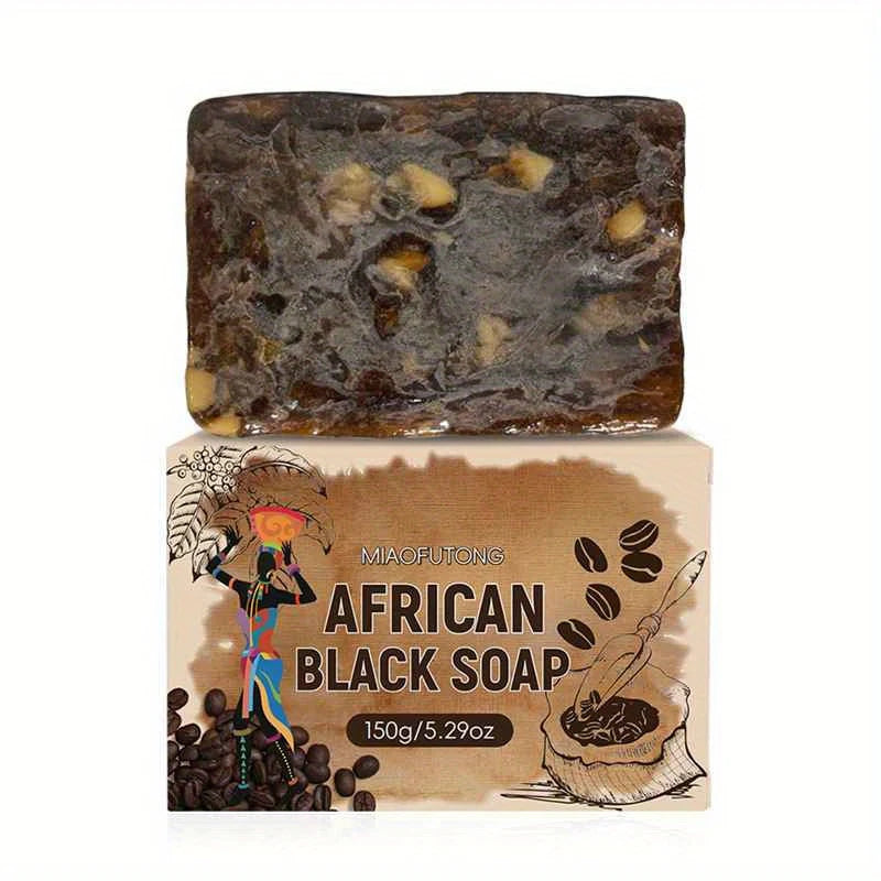 5.29oz African black soap, coffee soap, contains shea butter, cocoa pods, suitable for all skin types, can be used throughout