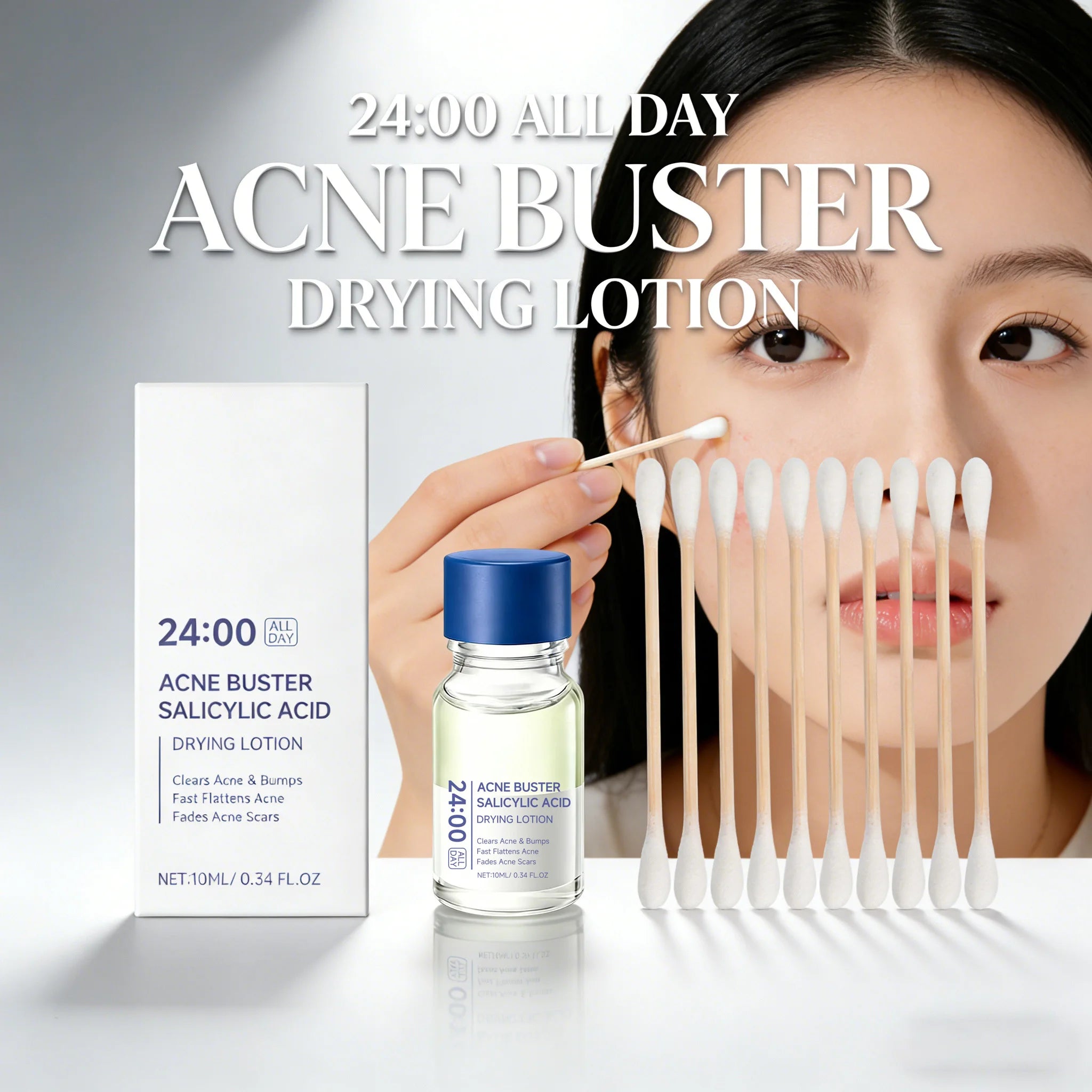 Acne Buster Salicylic Acid Lotion With Cotton Swab Set Oil Control Blackhead Remover Pore Cleanser Face Treatment Essence Serum