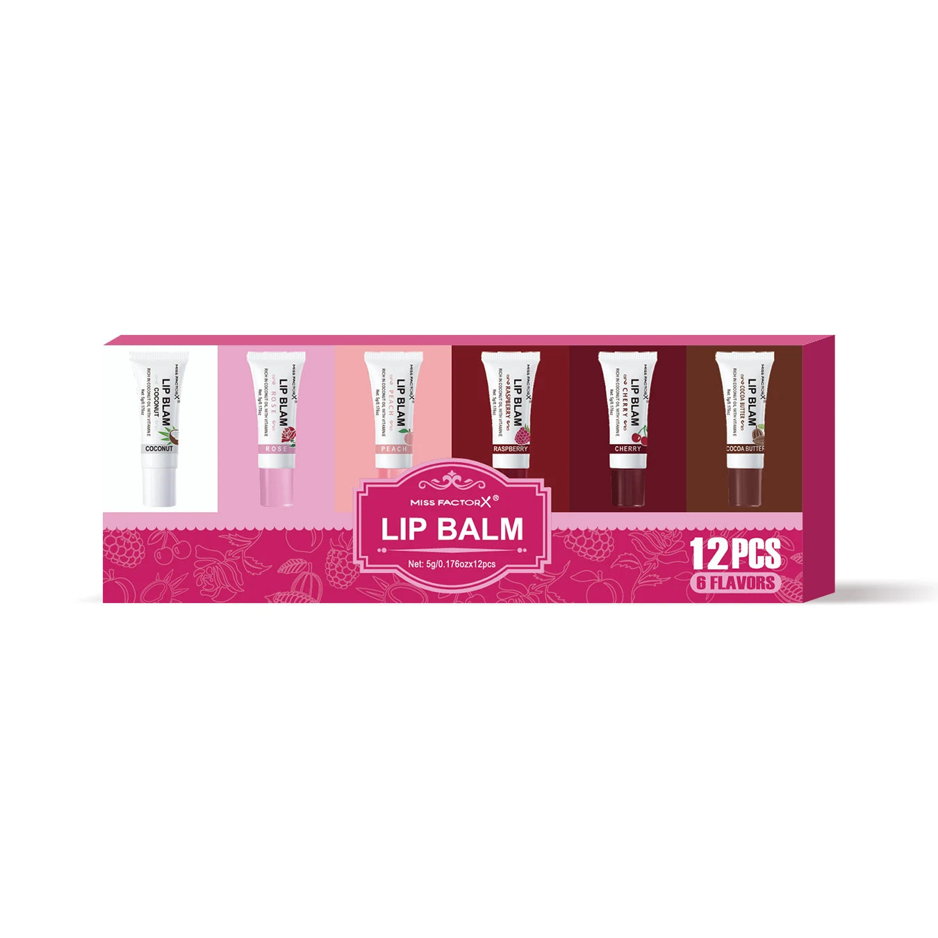 12pcs Lip Oil Set with 6 Flavors - Coconut, Rose, Peach, Raspberry, Cocoa Oil Flavors, Moisturizing Gloss, Strengthening Lip Col