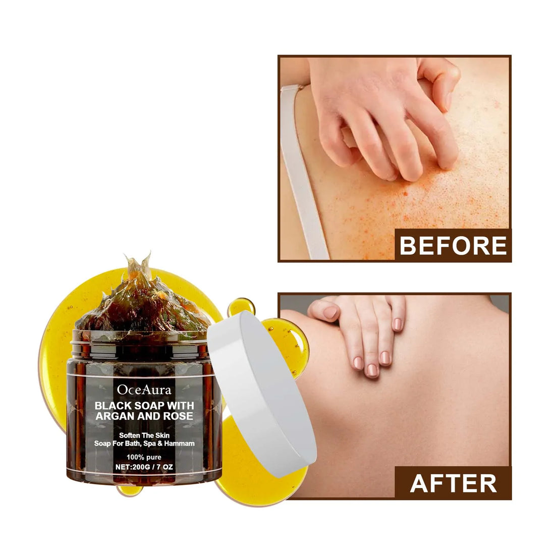 OceAura Black Soap Deep Moisturizing Purifying Skin Smoothing Oil Control Dead Skin Remover Exfoliation Body Cleansing Soap 200g